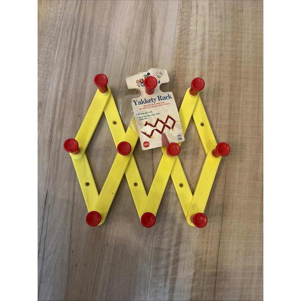 Vintage Retro Plastic Accordion Expandable Wall Hook Rack USA Yellow Red NWT